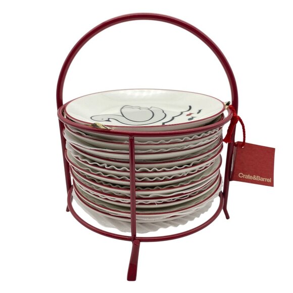 Crate & Barrel Joan Anderson 12 Days of Christmas Appetizer Plates with Stand, S - Picture 2 of 16